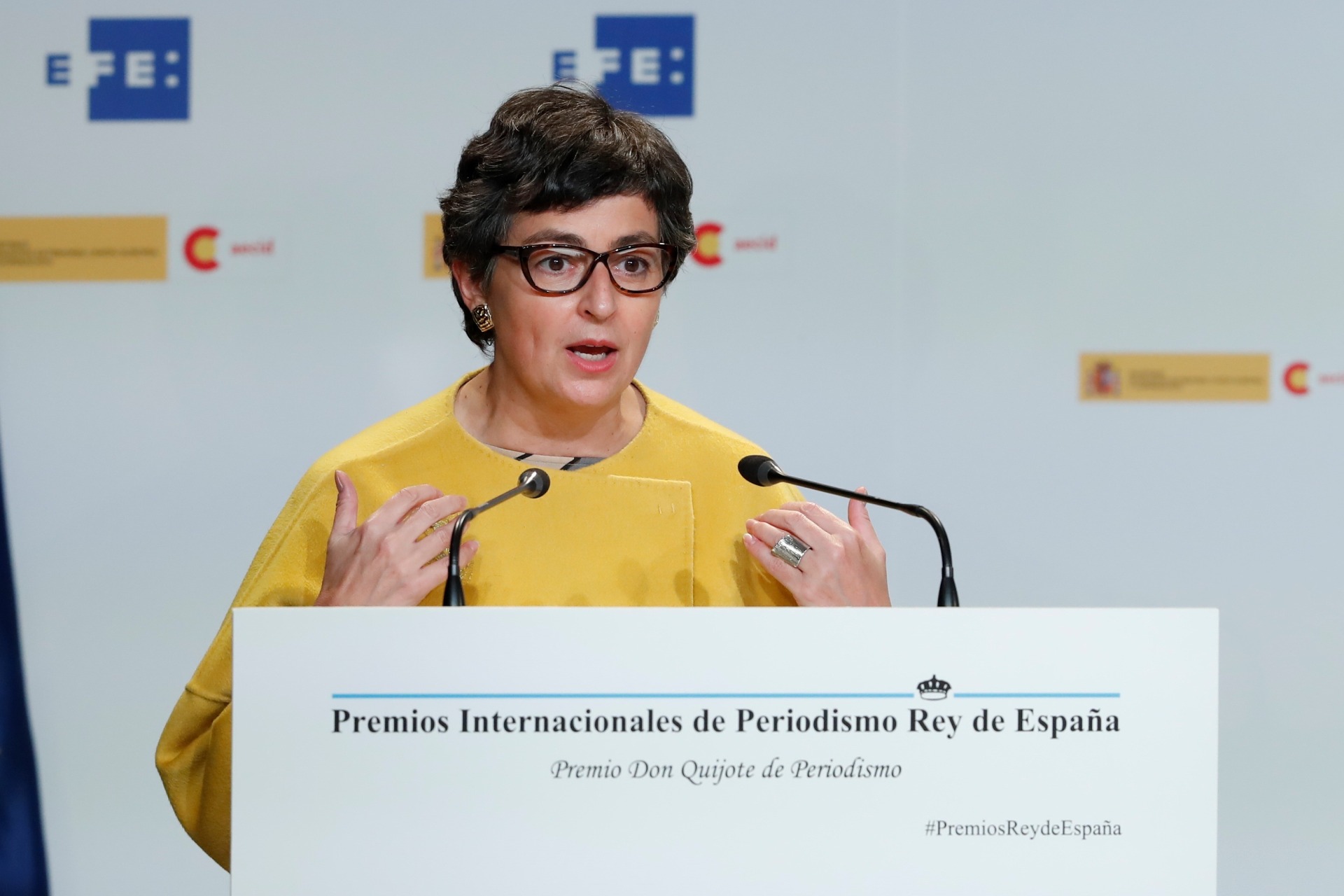 La ministra de Exteriores, Arancha González Laya, en la entrega de los Premios de Periodismo Rey de España. EFE/Chema Moya